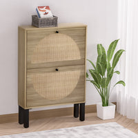 Shoe Rack Cabinet 2 Drawers Rattan 6 Pairs