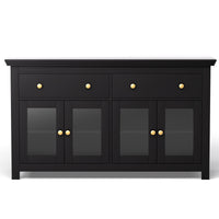 Artiss Buffet Sideboard Storage Cabinet Kitchen Cupboard Clear Door Drawer Black
