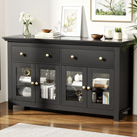 Artiss Buffet Sideboard Storage Cabinet Kitchen Cupboard Clear Door Drawer Black