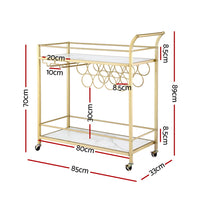 Artiss Bar Cart Drinks Trolley Serving Wine Rack Glass Holder Marble 85cm Gold