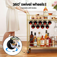 Artiss Bar Cart Drinks Trolley Serving Wine Rack Glass Holder Marble 85cm Gold