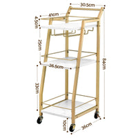 Artiss Bar Cart Trolley Kitchen Island Serving Wine Glass Holder Marble 41cm