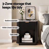 Artiss Bedside Table with 1 Drawer Side Table Black Nightstand