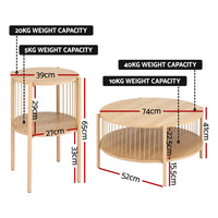 Artiss Coffee Table 2-Tier Round Wood