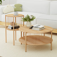 Artiss Coffee Table 2-Tier Round Wood