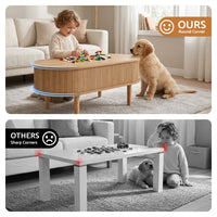 Artiss Lift Top Coffee Table Fluted Centre Table with Hidden Storage Oval 100cm