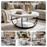 Artiss Coffee Table 2-Tier Marble Finish Round White&Black