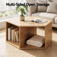 Artiss Coffee Table Hexagonal Center Table with Open Storage 2-Way Display Side Table Wood