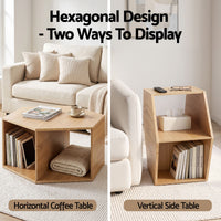 Artiss Coffee Table Hexagonal Center Table with Open Storage 2-Way Display Side Table Wood
