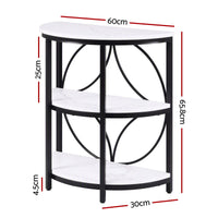 Artiss Semi-Circle End Table 3 Tier Coffee Table Side Nightstand Shelf Marble Effect White&Black