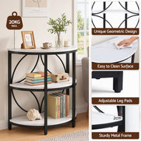 Artiss Semi-Circle End Table 3 Tier Coffee Table Side Nightstand Shelf Marble Effect White&Black