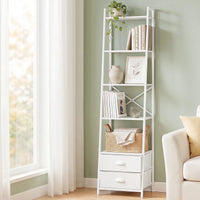 Artiss 5 Tier Bookshelf Ladder Bookcase with Fabric Drawers Display Rack White