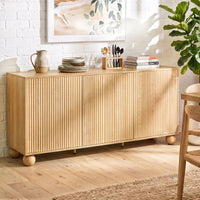 Artiss Buffet Sideboard Cabinet 2-Tier Fluted Kitchen Storage Ball Legs Pine