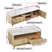 Artiss TV Unit & Coffee Table Set Storage Drawers Pine