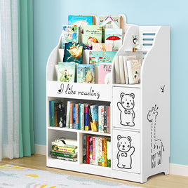 Keezi 4 Tiers Kids Bookshelf Storage Children Bookcase Toy Organiser Display