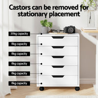 5-Drawer Filing Cabinet Mobile Rolling Storage Cabinet Chest of Drawers Stand White