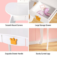 Kids Dressing Table Vanity Makeup Chair Set Wooden 3 Mirror Drawer White