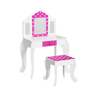 Kids Dressing Table Vanity Makeup Chair Set Wooden 3 Mirror Drawer Pink