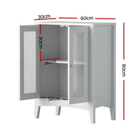 Bathroom Storage Cabinet 80cm Buffet Sideboard Floor Cupboard Toilet Glass White