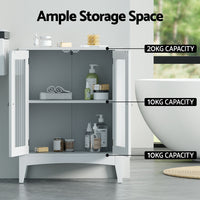 Bathroom Storage Cabinet 80cm Buffet Sideboard Floor Cupboard Toilet Glass White