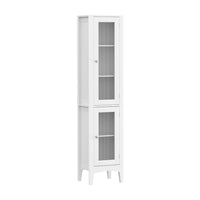 Bathroom Storage Cabinet 160cm Tall Slim Floor Cupboard Toilet Glass Door White