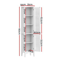 Bathroom Storage Cabinet 160cm Tall Slim Floor Cupboard Toilet Glass Door White