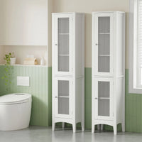 Artiss 2X Bathroom Storage Cabinet 160cm Tall Slim Floor Cupboard Toilet Glass Door White