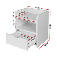 Bedside Table 1 Drawer with Shelf - FARA White