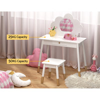 Kids Dressing Table Chair Set Vanity Makeup Wooden Leg Mirror Drawer