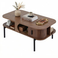 Artiss Coffee Table Living Room Center Table Shelf Cabinet Walnut
