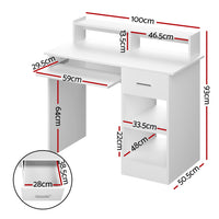 Computer Desk Shelf Drawer Cabinet White 100CM