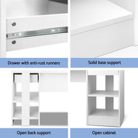 Computer Desk Shelf Drawer Cabinet White 100CM