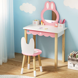 1 Set of Keezi Kids Dressing Table Wooden Bunny Pink