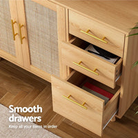 Artiss Buffet Sideboard Hutch Storage Cabinet Kitchen Cupboard Hooks Rattan Pine