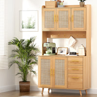 Artiss Buffet Sideboard Hutch Storage Cabinet Kitchen Cupboard Hooks Rattan Pine