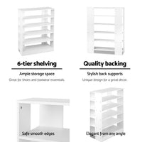 Shoe Rack Cabinet 30 Pairs 6-Tier Shelf White