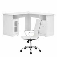 Artiss Office Desk and Chair Set L Shape Computer Desk 150cm with Storage Cabinet & Drawers, Ergonomic PU Leather Office Chair, White Home Office Furniture