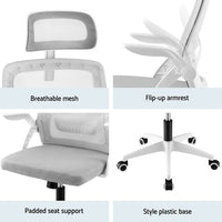 Artiss Home Office Desk and Chair Set, 136cm L Shaped Computer Desk with Shelves & Cable Management, Ergonomic Mesh Office Chair with Adjustable Headrest, Flip-Up Armrests