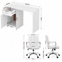 Artiss Office Desk and Chair Set 100cm Computer Desk PU Leather Office Chair