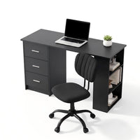 Artiss Office Desk & Chair Set 120cm Computer Desk with 3 Drawers & Open Shelves, Ergonomic Armless Office Chair with Wheels, Height Adjustable for Home Office Study