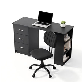 Artiss Office Desk & Chair Set 120cm Computer Desk with 3 Drawers & Open Shelves, Ergonomic Armless Office Chair with Wheels, Height Adjustable for Home Office Study