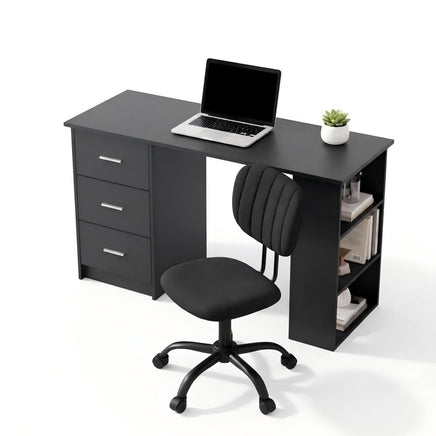 Artiss Office Desk & Chair Set 120cm Computer Desk with 3 Drawers & Open Shelves, Ergonomic Armless Office Chair with Wheels, Height Adjustable for Home Office Study