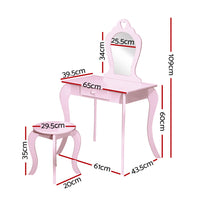 Kids Dressing Table Stool Set Vanity Mirror Princess Children Makeup Pink