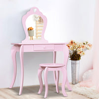 Kids Dressing Table Stool Set Vanity Mirror Princess Children Makeup Pink