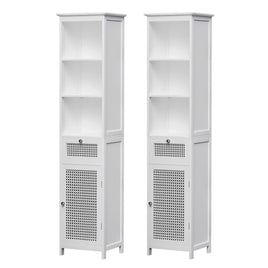 Artiss Bathroom Cabinet Storage X2 White Rattan 161cm