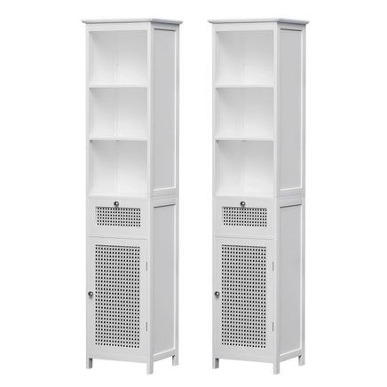 Artiss Bathroom Cabinet Storage X2 White Rattan 161cm