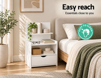 Artiss Bedside Table 1 Drawer with Shelves - EVERMORE White
