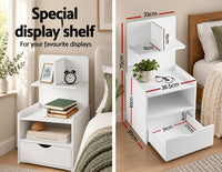 Artiss Bedside Table 1 Drawer with Shelves - EVERMORE White