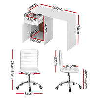 Artiss Computer Desk Office Chair Set PU Leather Home Study Table 100cm White