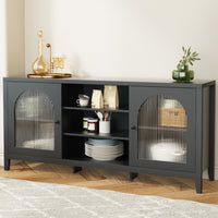 Buffet Sideboard Shelves Double Doors - Black